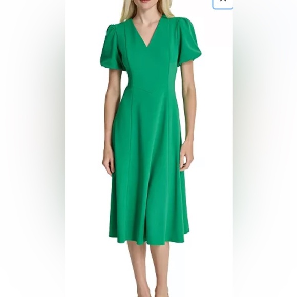 Dkny Dresses & Skirts - DKNY Women's Bubble-Sleeve Scuba-Crepe Midi Green Dress Size 10.  C14